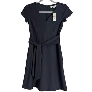 LOFT Dark Gray Pinstripe V-Nack Mini Dress with Wrap Belt, Size 0P, NWT